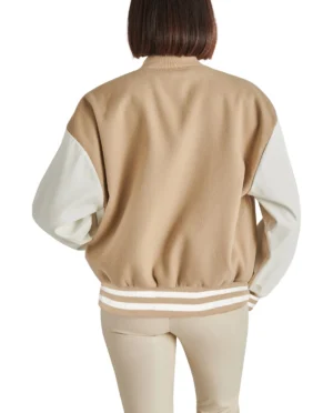Alternative view of Alexandra Letterman Varsity Jacket Camel Brown & White