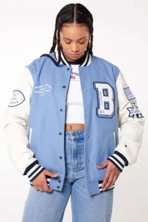 Alternative view of Varsity Letterman Joey Jacket Sky Blue And White