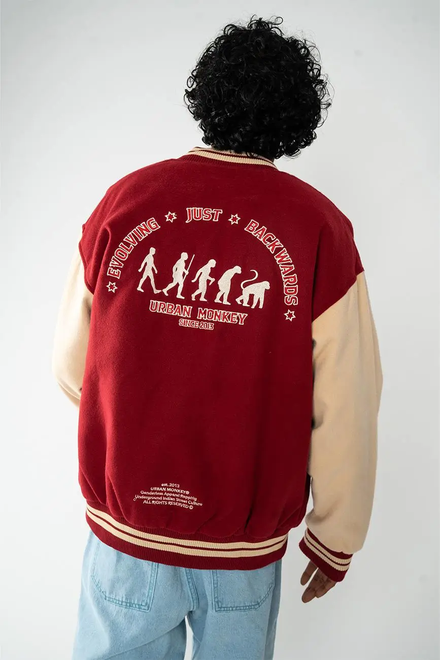 Woolen Varsity Letterman Couple Jacket Red & Desert - Image 6