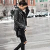 Biker Couple Letterman Black Zipper Double Bleted Leather Jacket - Image 9