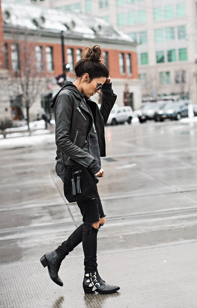 Biker Couple Letterman Black Zipper Double Bleted Leather Jacket - Image 9