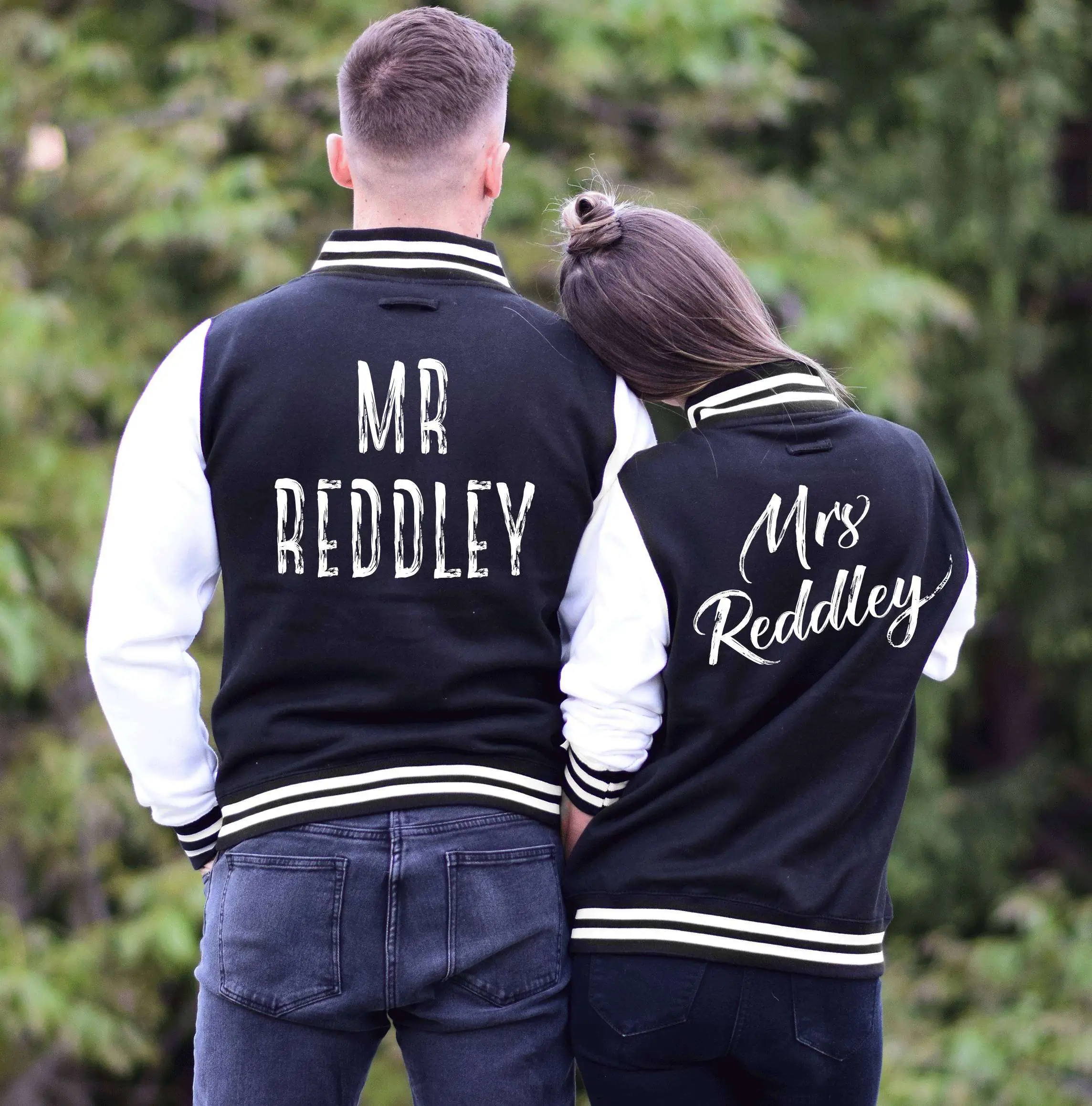 Classical Couple Letterman Varsity Jacket Black & White - Image 3