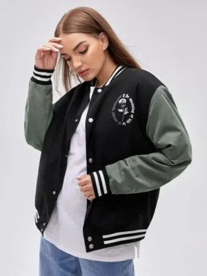 Alternative view of Manfinity 1pc Letterman Slogan & Floral Print Color Block Winter Coat