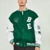 Manfinity 1pc Letter Letterman Embroidered Colorblock Varsity Jacket - Image 3