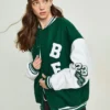 Manfinity 1pc Letter Letterman Embroidered Colorblock Varsity Jacket - Image 6