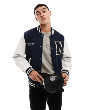 Jack & Jones Letterman Varsity Jacket Wool & Leather