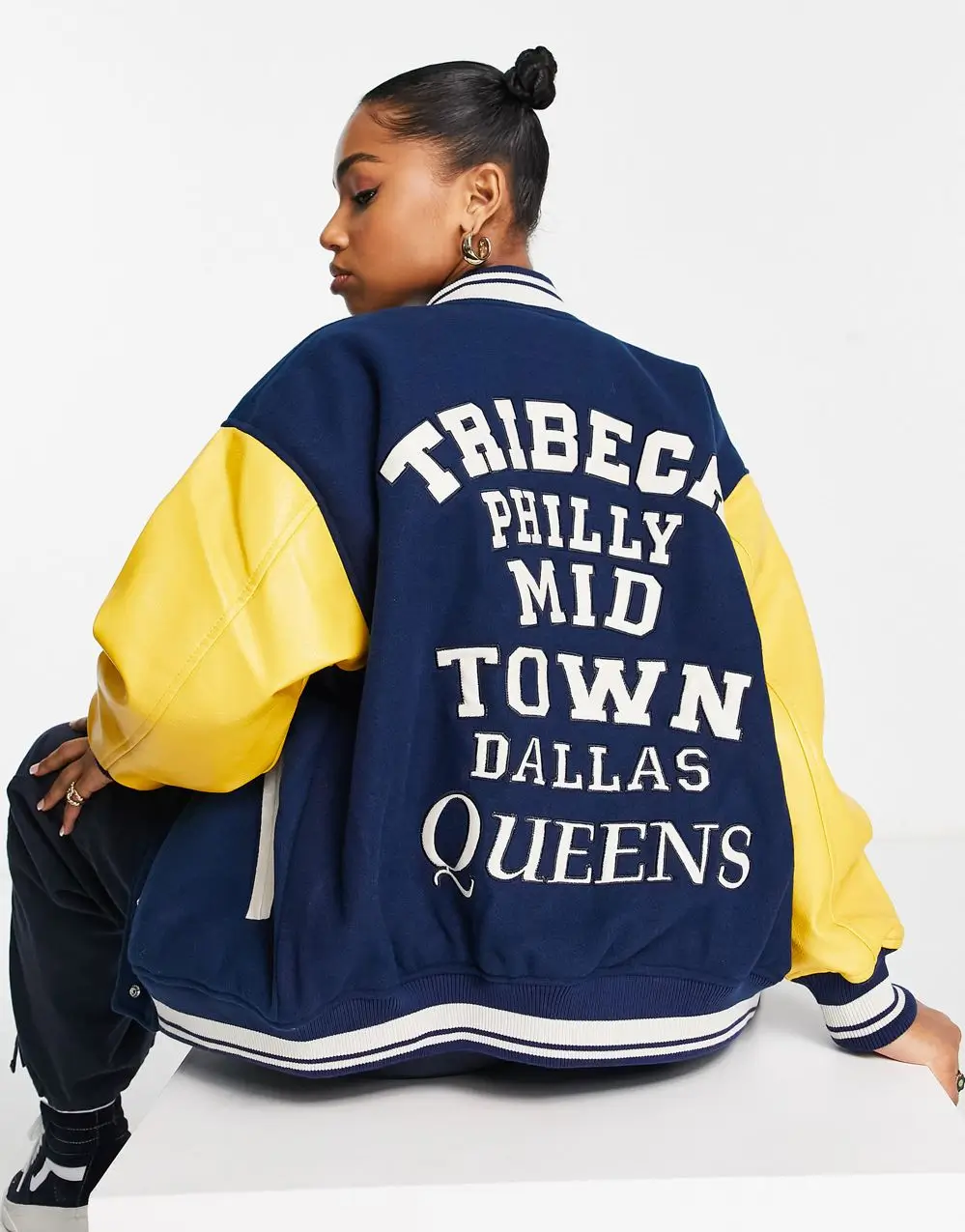 Pull & Bear Letterman Oversized Collegiate Bomber Jacket - Image 4