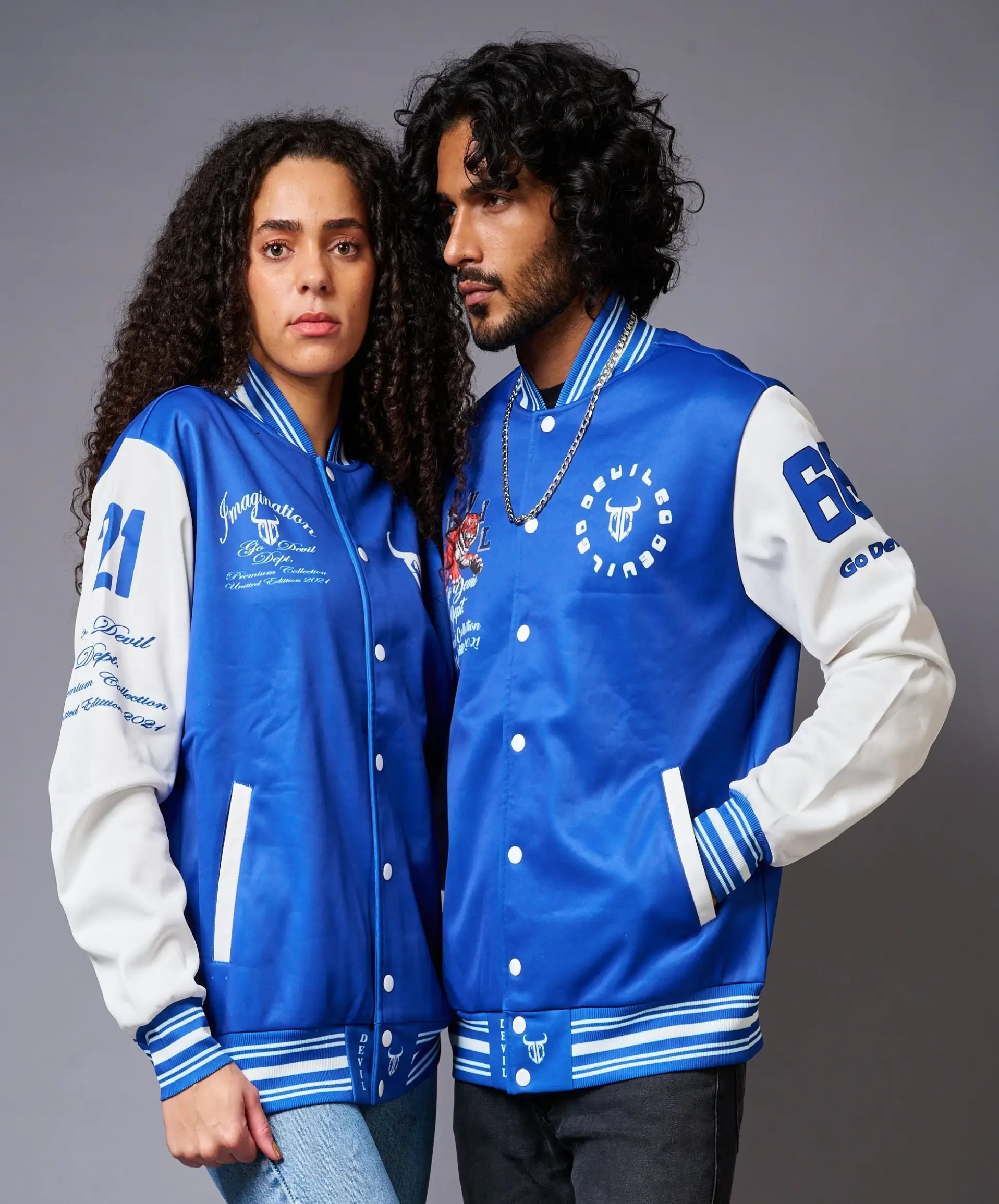 Blue & White Letterman Couple Varsity Jackets - Image 3