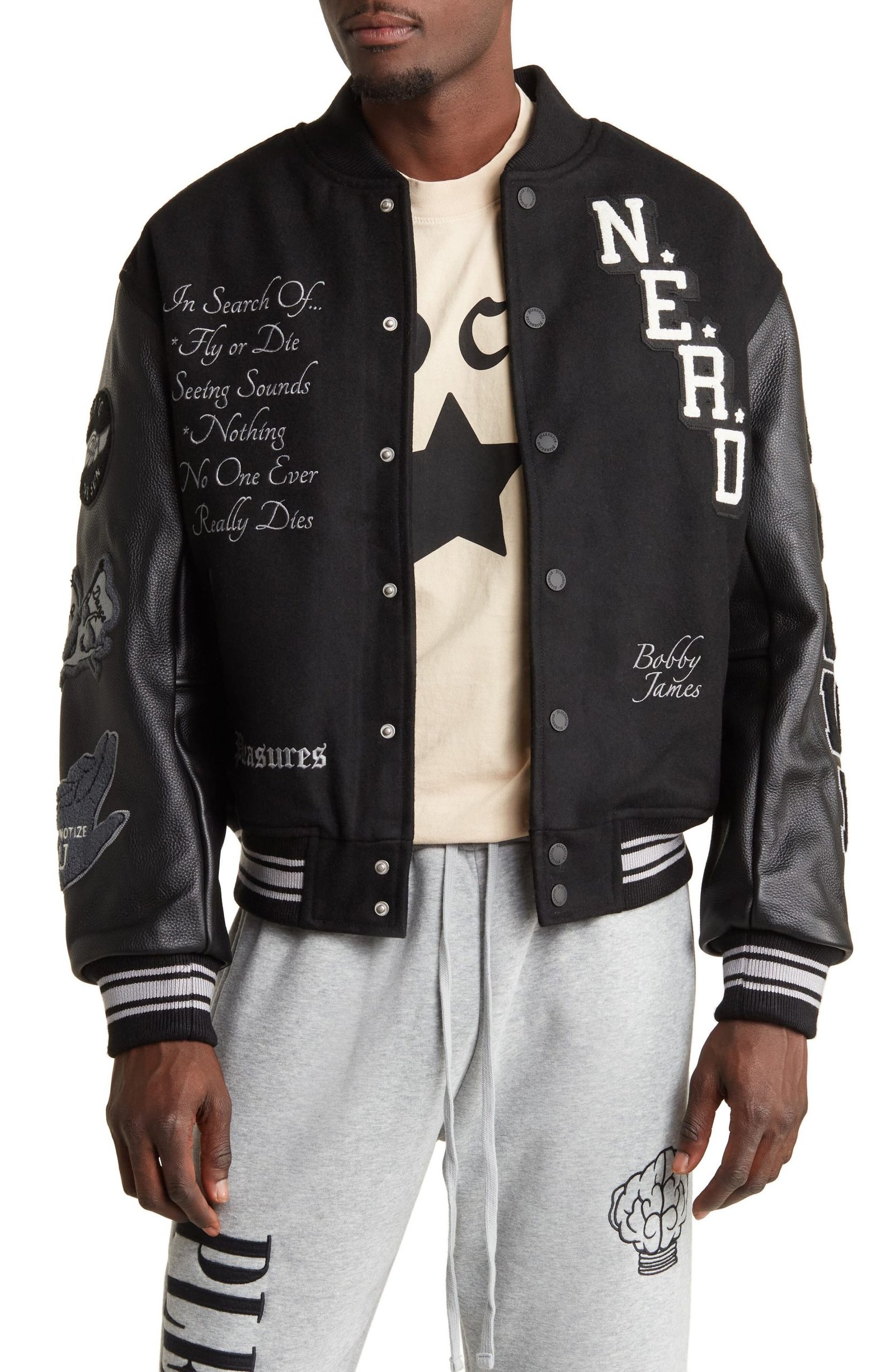 Men's Nerd Varsity Letterman Jacket Leather & Wool - Image 3
