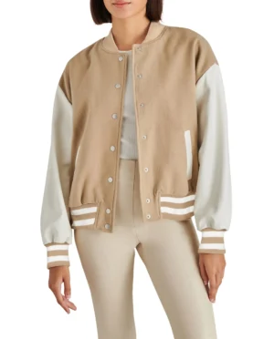 Alexandra Letterman Varsity Jacket Camel Brown & White