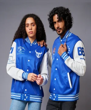 Alternative view of Blue & White Letterman Couple Varsity Jackets