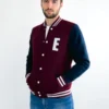 College Letterman Varsity Jacket Wine and Navy Blue - Image 4