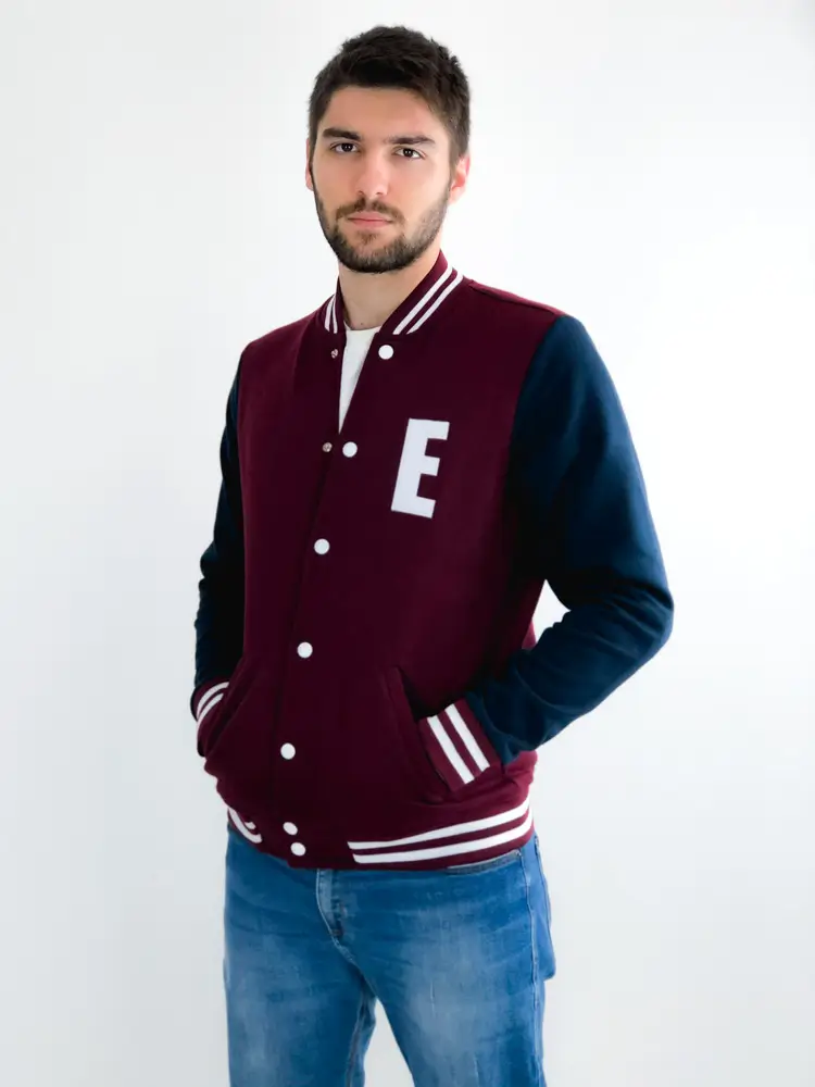 College Letterman Varsity Jacket Wine and Navy Blue - Image 4