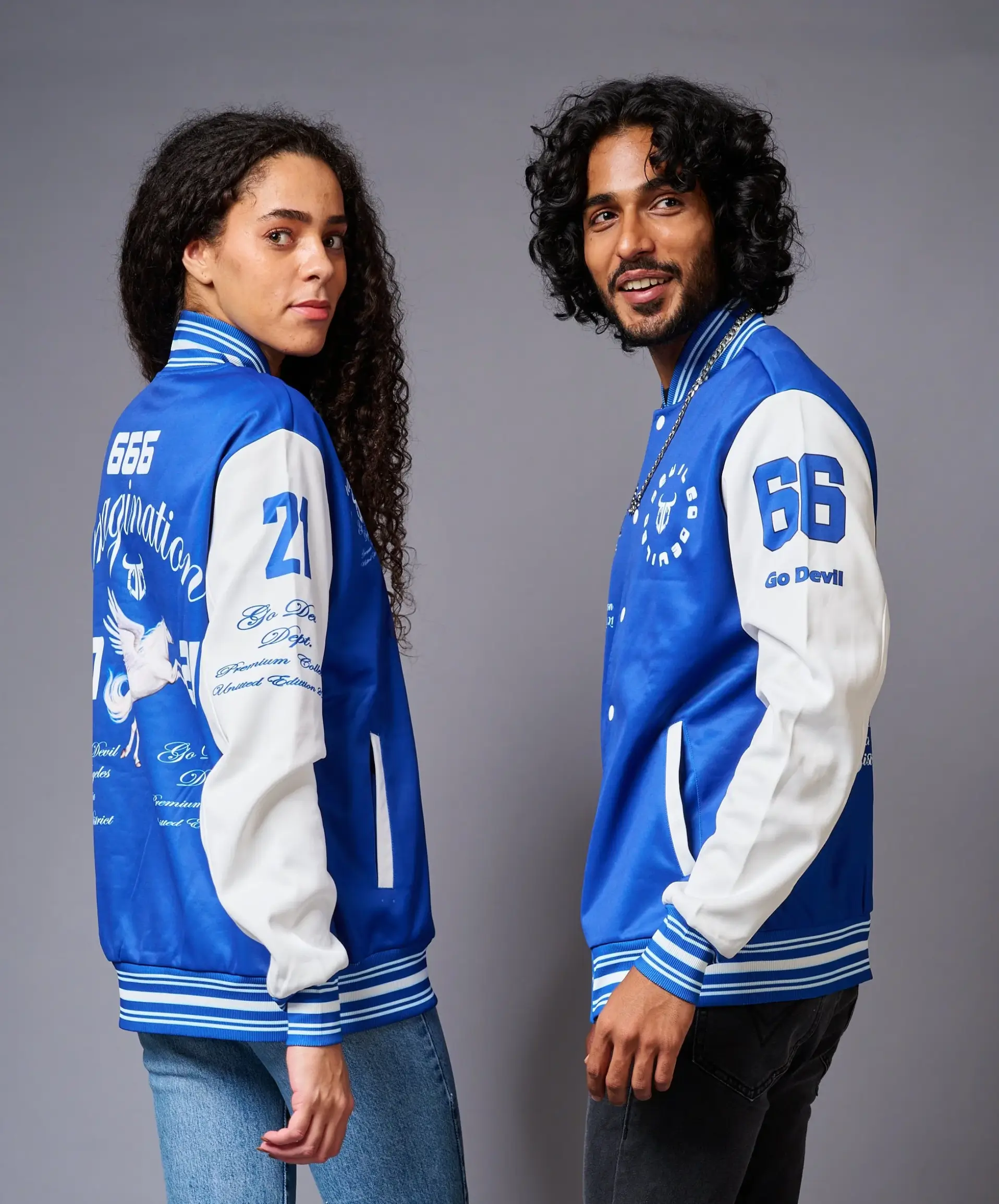 Blue & White Letterman Couple Varsity Jackets - Image 4