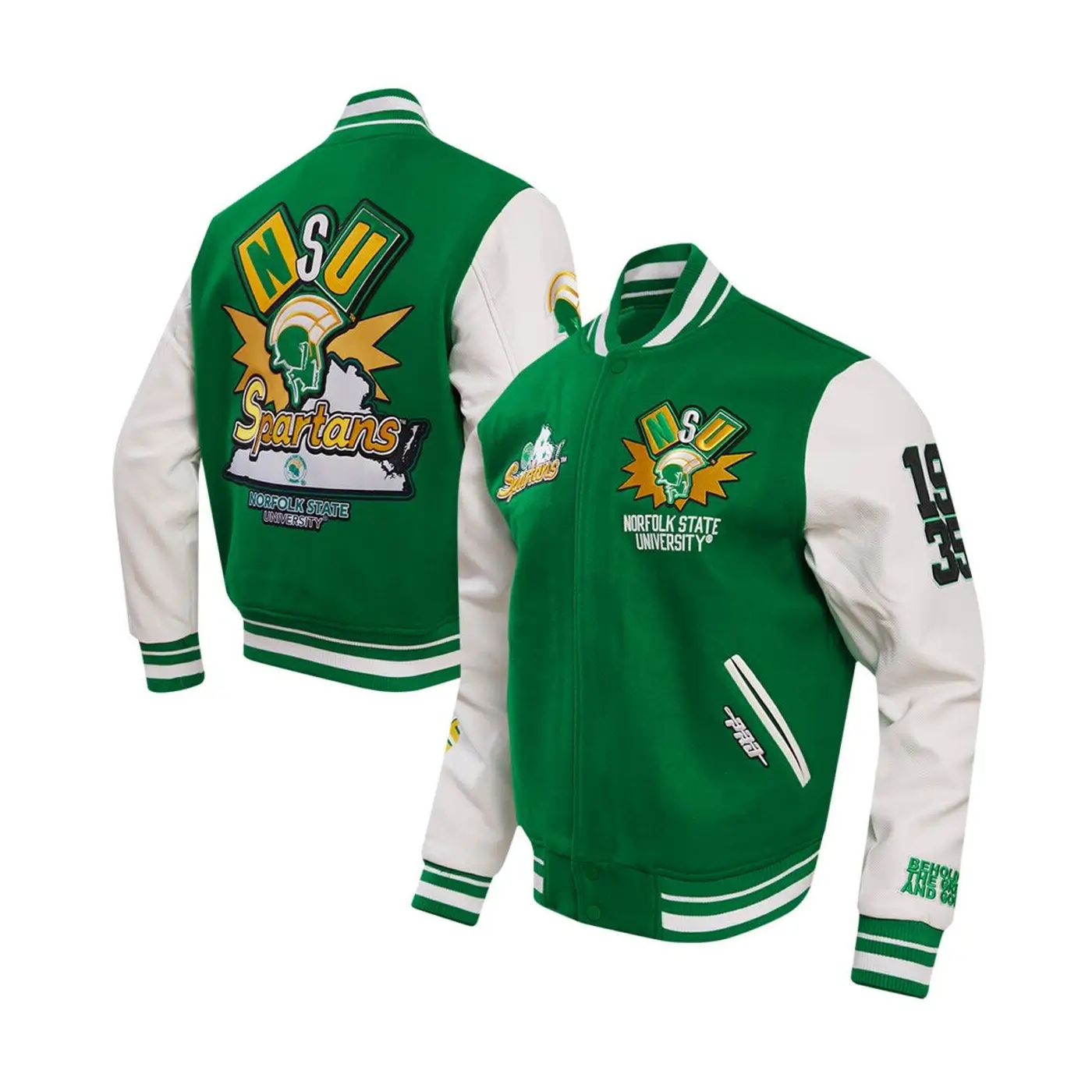 Pro Standard Classic Norfolk State University Kelly Green Varsity Jacket - Image 3