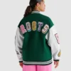 Barbie X Roots Letterman Green/White Wool & Leather Varsity Jacket - Image 2