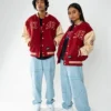Woolen Varsity Letterman Couple Jacket Red & Desert - Image 3