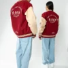 Woolen Varsity Letterman Couple Jacket Red & Desert - Image 4