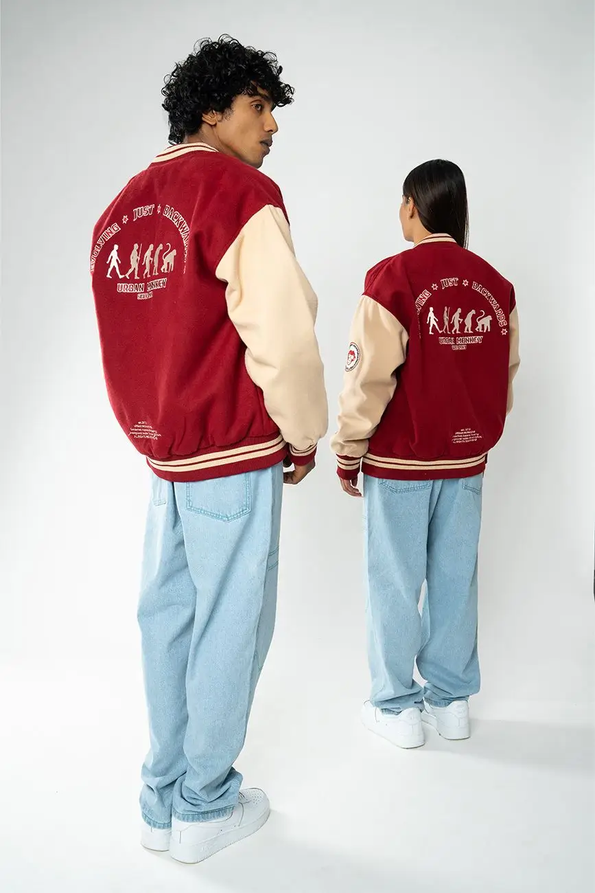 Woolen Varsity Letterman Couple Jacket Red & Desert - Image 4