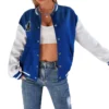 Casual Baseball Letterman Varsity Jacket Blue and White - Image 4
