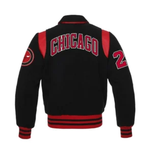 Alternative view of Chicago Bulls Letterman Sailor Style Collar Varsity Jacket