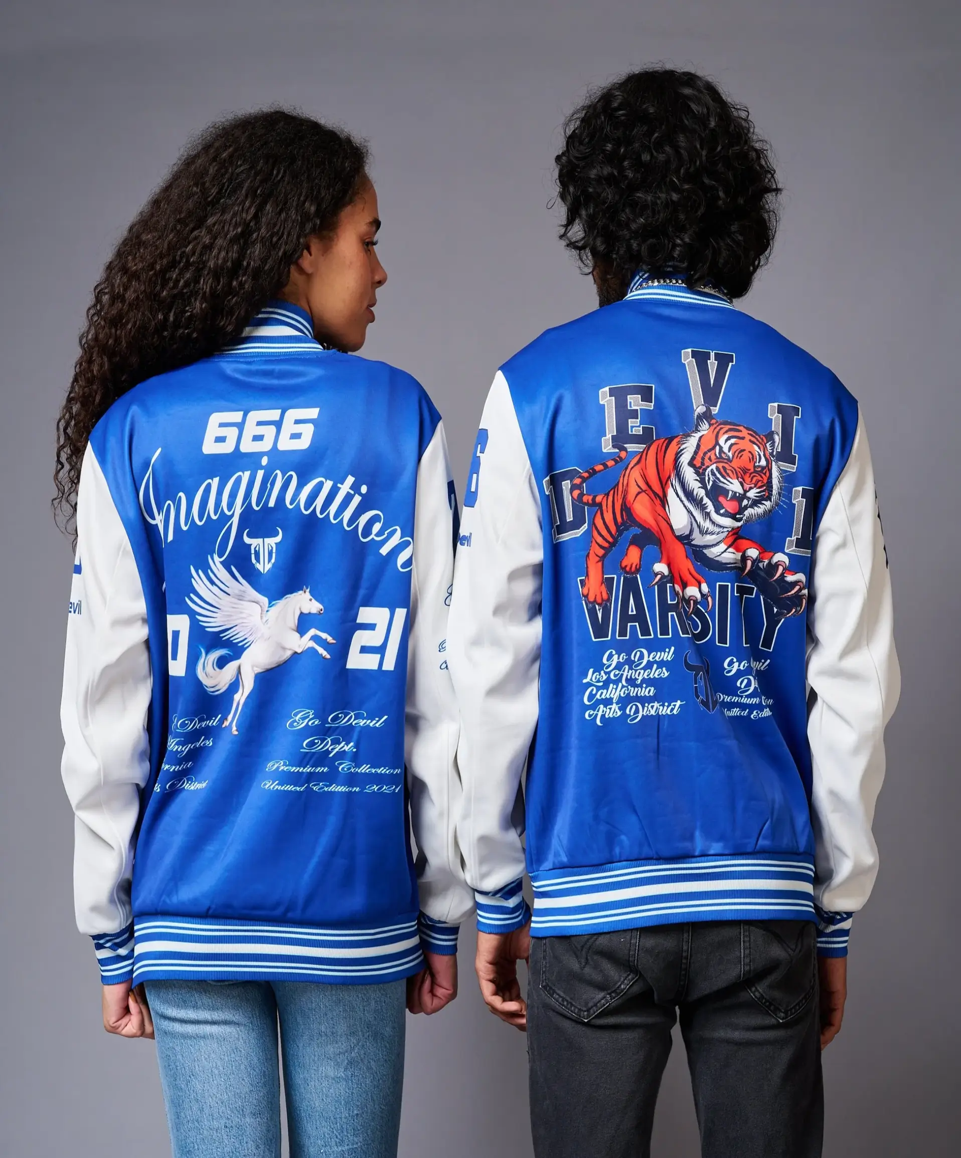 Blue & White Letterman Couple Varsity Jackets - Image 5