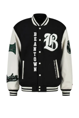 Alternative view of Boston Baseball Letterman Couple Varsity Jacket Black & White