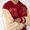 Woolen Varsity Letterman Couple Jacket Red & Desert - Image 5