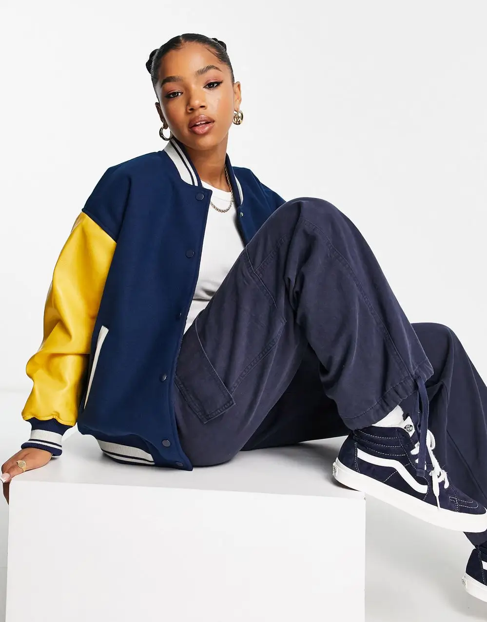 Pull & Bear Letterman Oversized Collegiate Bomber Jacket - Image 3