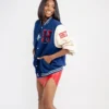Howard Varsity Letterman Leather Jacket Navy Blue & White - Image 3