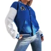 Casual Baseball Letterman Varsity Jacket Blue and White - Image 2