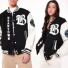 Boston Baseball Letterman Couple Varsity Jacket Black & White