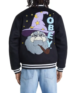 Alternative view of Obey Wizard Letterman Varsity Jacket Black