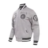 Brooklyn Letterman Crest Emblem Full-Snap Gray Varsity Jacket