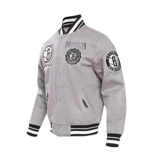 Brooklyn Letterman Crest Emblem Full-Snap Gray Varsity Jacket