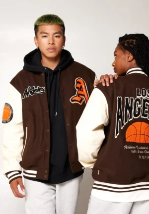 USA Los Angeles Letterman Varsity Jacket Brown & White