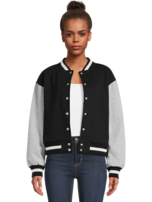 Juniors Varsity Letterman Jacket Black & Grey Marl