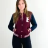 College Letterman Varsity Jacket Wine and Navy Blue - Image 3