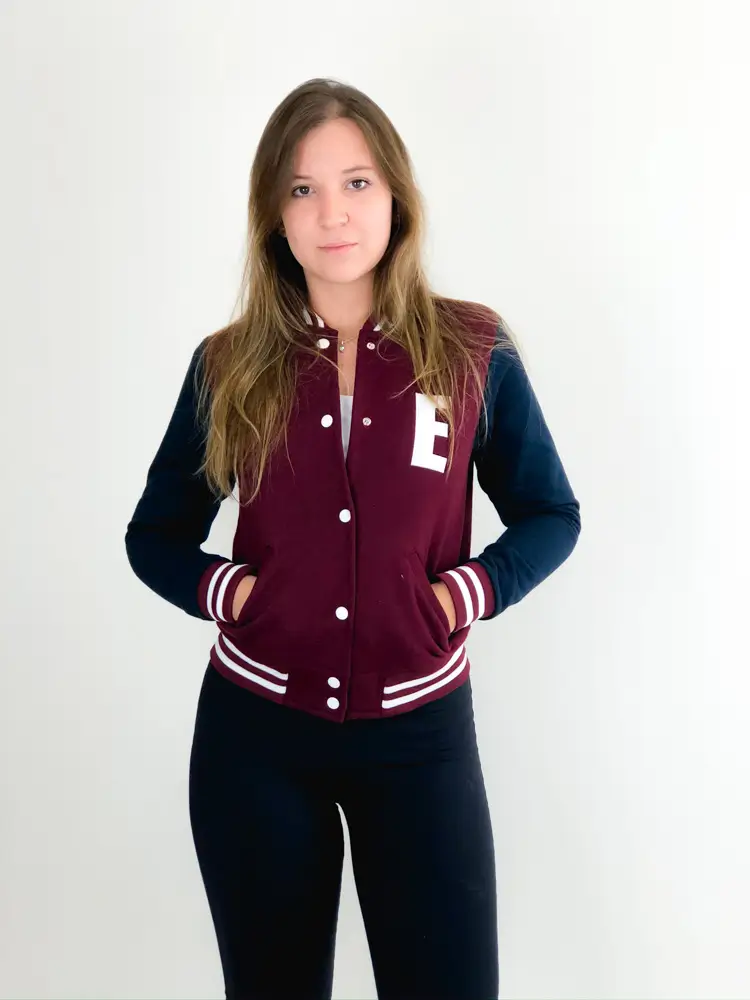 College Letterman Varsity Jacket Wine and Navy Blue - Image 3