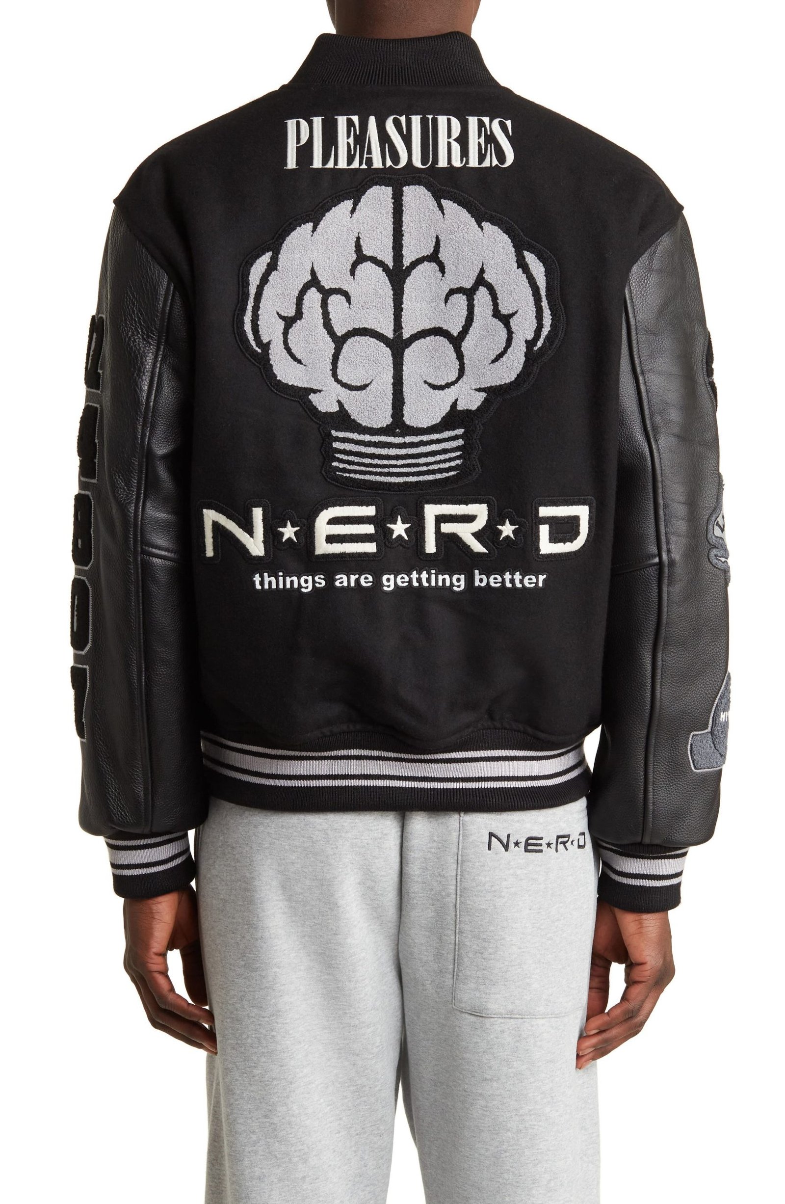 Men's Nerd Varsity Letterman Jacket Leather & Wool - Image 4
