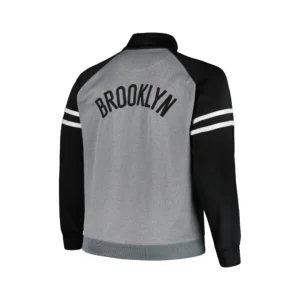 Alternative view of Men's Brooklyn Fanatics Letterman Black/Heather Gray Full-Zip Varsity Jacket