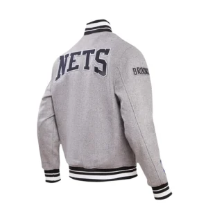 Alternative view of Brooklyn Letterman Crest Emblem Full-Snap Gray Varsity Jacket