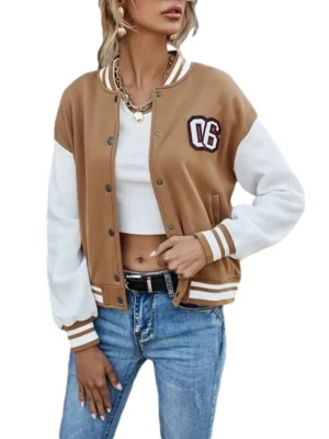 Woman Letter Letterman Print Baseball Varsity Jacket