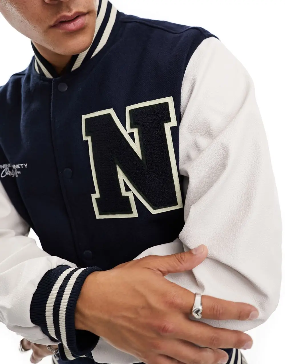 Jack & Jones Letterman Varsity Jacket Wool & Leather - Image 3