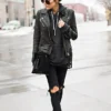 Biker Couple Letterman Black Zipper Double Bleted Leather Jacket - Image 6