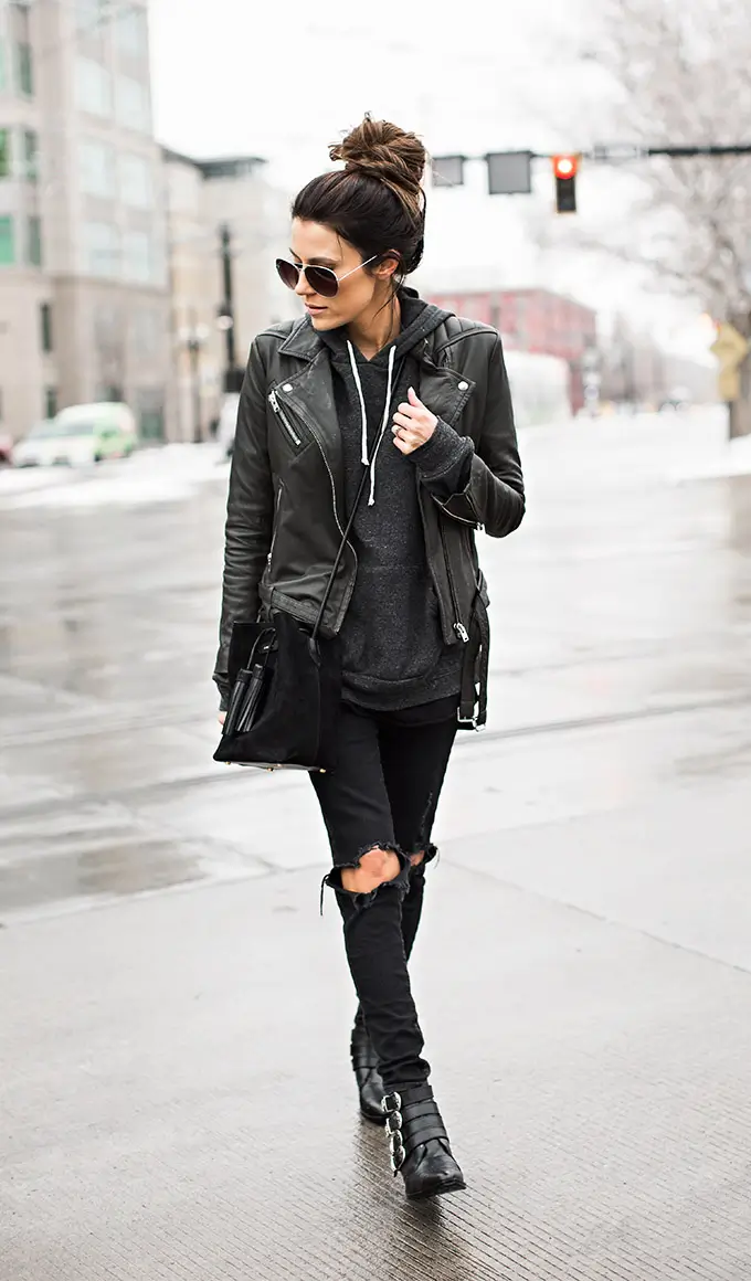 Biker Couple Letterman Black Zipper Double Bleted Leather Jacket - Image 6