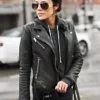 Biker Couple Letterman Black Zipper Double Bleted Leather Jacket - Image 8