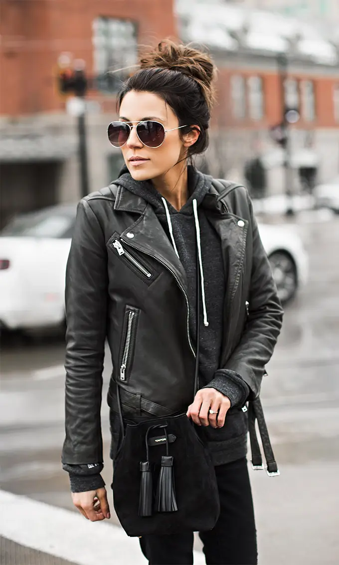 Biker Couple Letterman Black Zipper Double Bleted Leather Jacket - Image 8