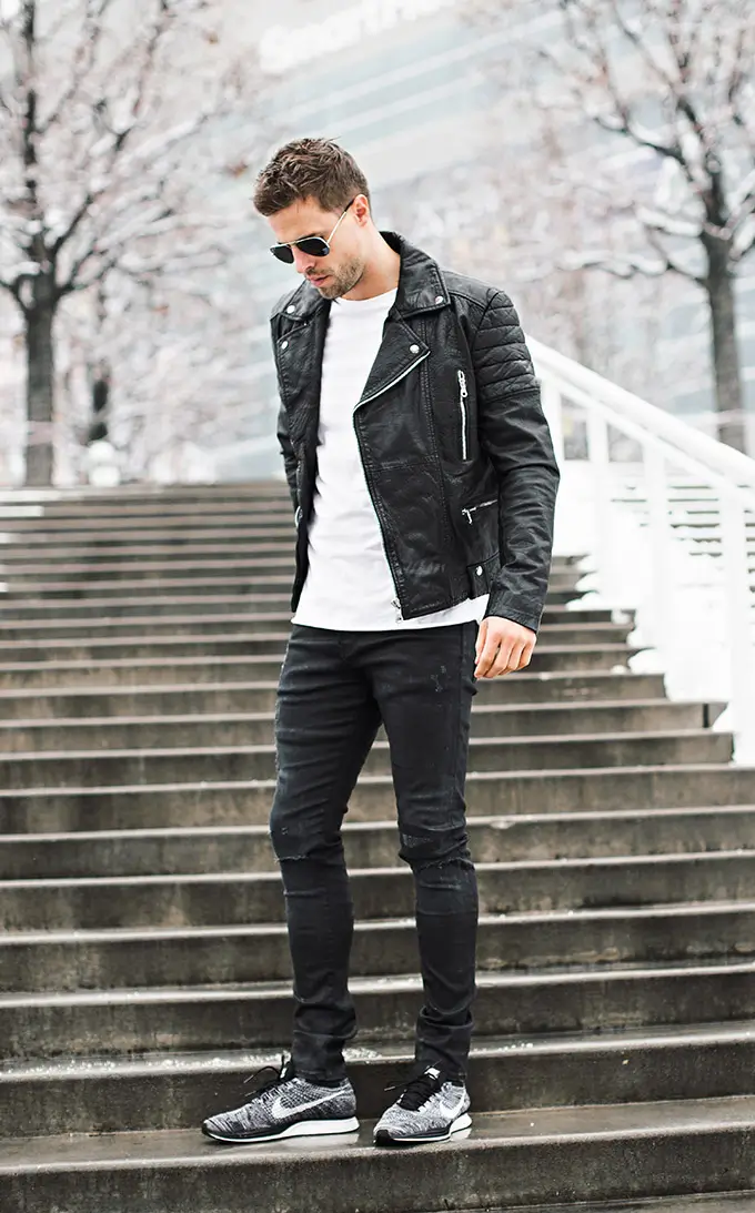 Biker Couple Letterman Black Zipper Double Bleted Leather Jacket - Image 7