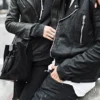 Biker Couple Letterman Black Zipper Double Bleted Leather Jacket - Image 5